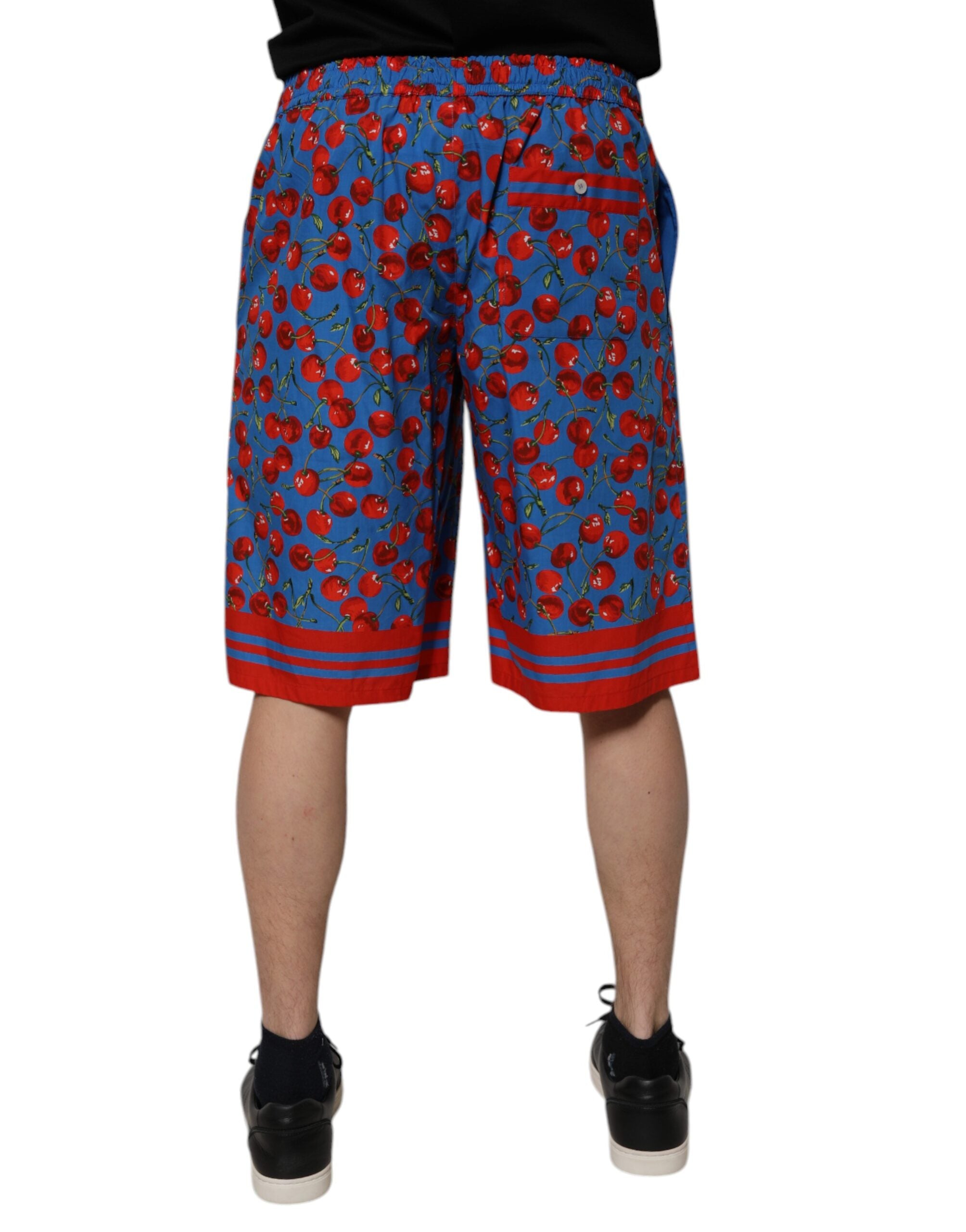 Shorts Bermuda en coton Dolce & Gabbana à imprimé cerise bleue pour homme, décontractés et stylés.