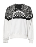 Sweatshirt en coton imprimé blanc et noir de Dolce & Gabbana, pull décontracté avec motif floral.