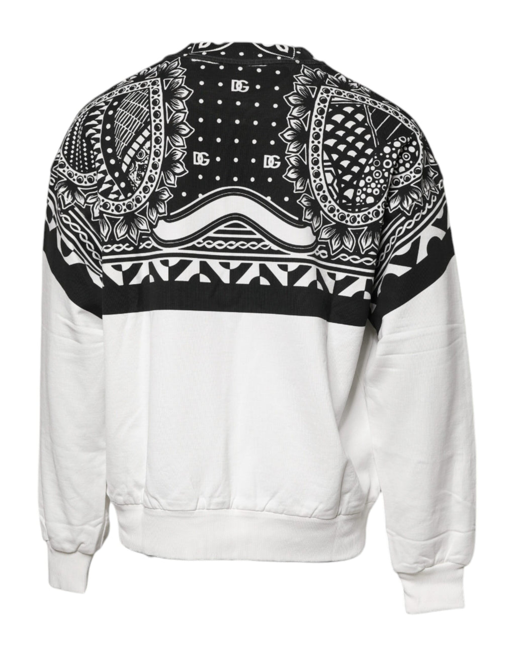 Sweat-shirt en coton blanc et noir imprimé de Dolce & Gabbana, pull décontracté avec motif élégant.