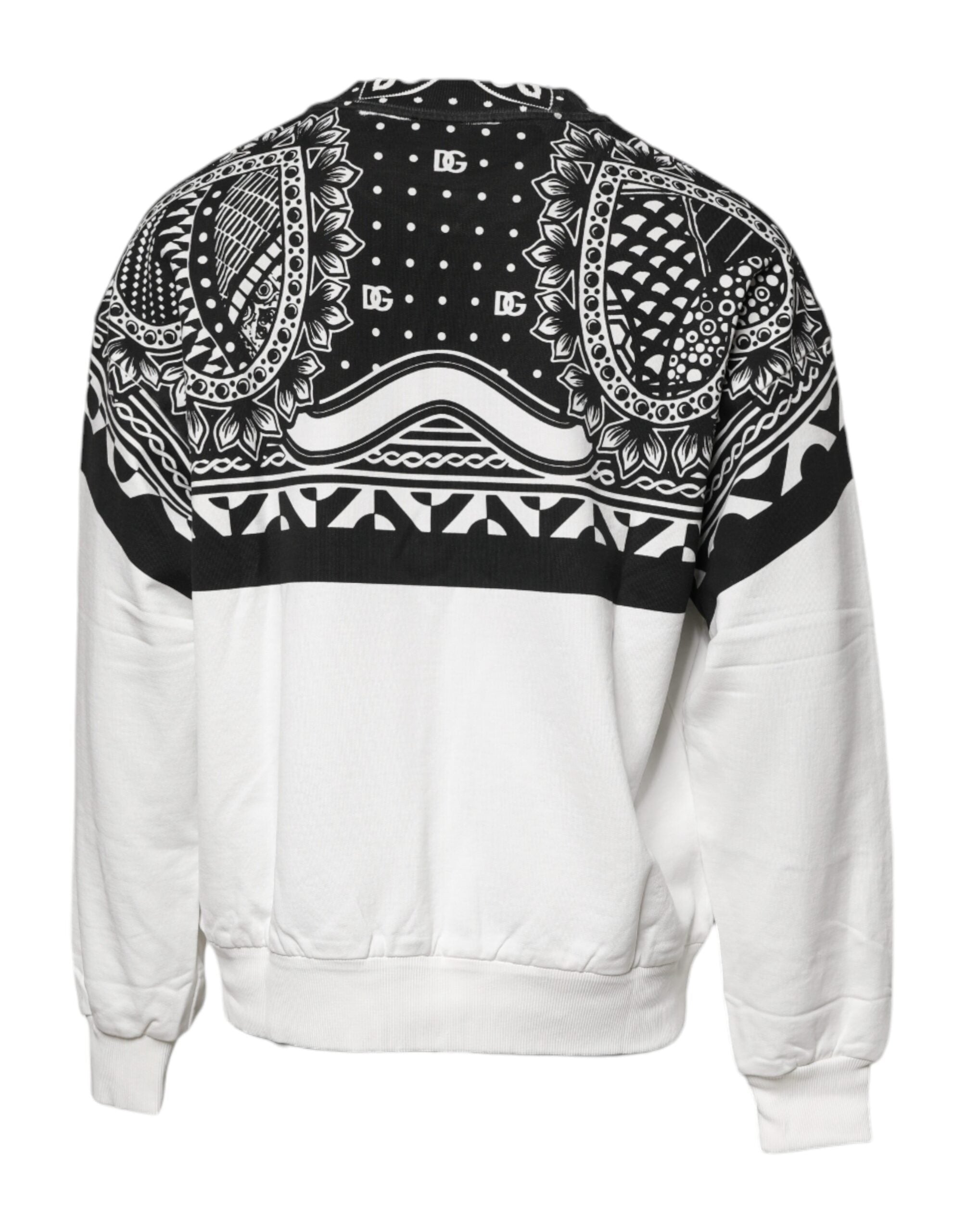 Sweat-shirt en coton blanc et noir imprimé de Dolce & Gabbana, pull décontracté avec motif élégant.