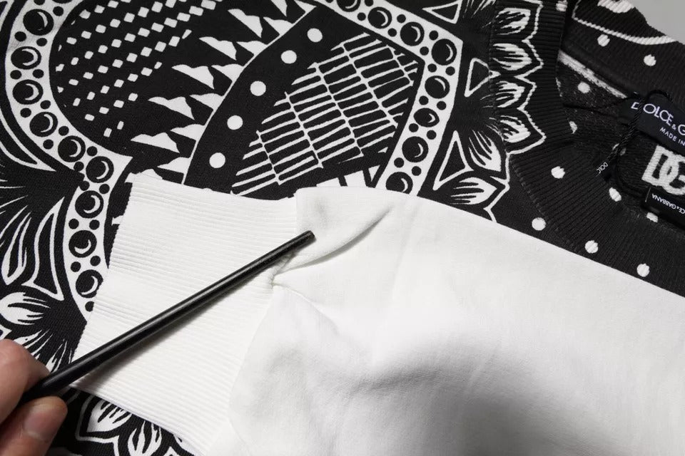 Sweat-shirt Dolce & Gabbana en coton blanc et noir avec imprimé, pull décontracté à manches longues et col rond.