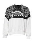 Sweat-shirt blanc et noir à imprimé en coton Dolce & Gabbana, pull décontracté avec design graphique, vue de face.