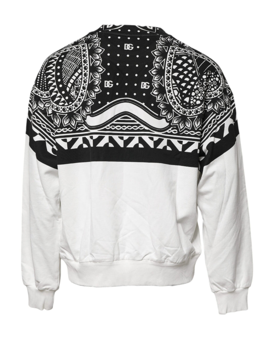 Sweatshirt en coton blanc et noir avec imprimé de Dolce & Gabbana, pull décontracté à manches longues et col rond.