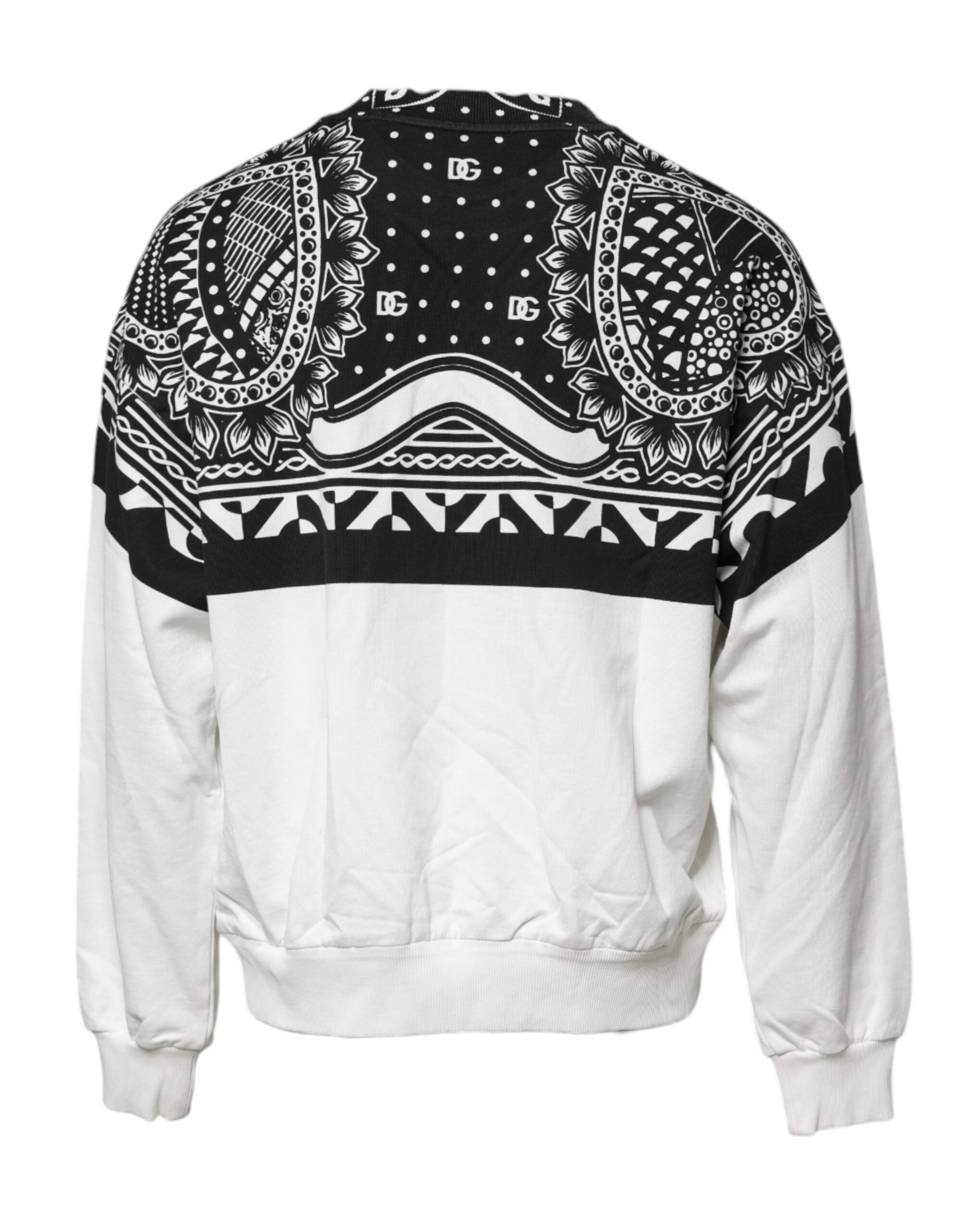 Sweatshirt en coton blanc et noir avec imprimé de Dolce & Gabbana, pull décontracté à manches longues et col rond.