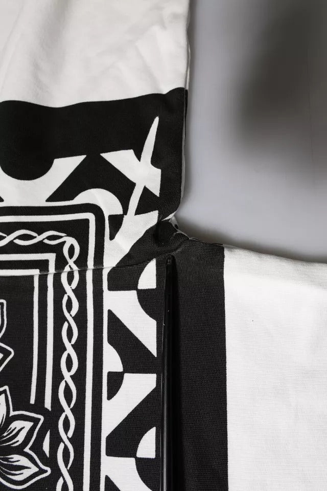 Sweatshirt en coton blanc et noir avec motif Dolce & Gabbana, pull décontracté à manches longues et col rond.