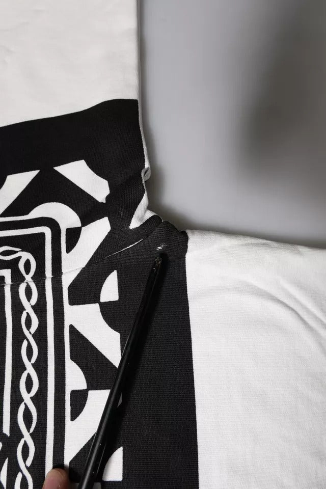 Sweat-shirt en coton blanc et noir avec imprimé de Dolce & Gabbana, pull décontracté à manches longues pour femme.