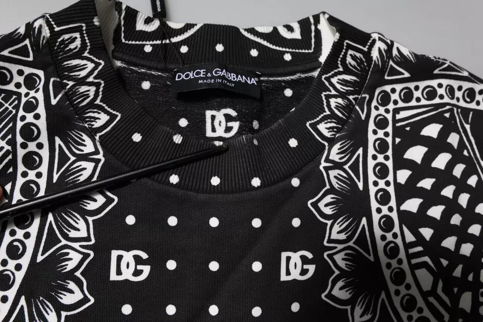 Sweatshirt en coton blanc et noir avec imprimé Dolce & Gabbana, pull décontracté à capuche et manches longues.