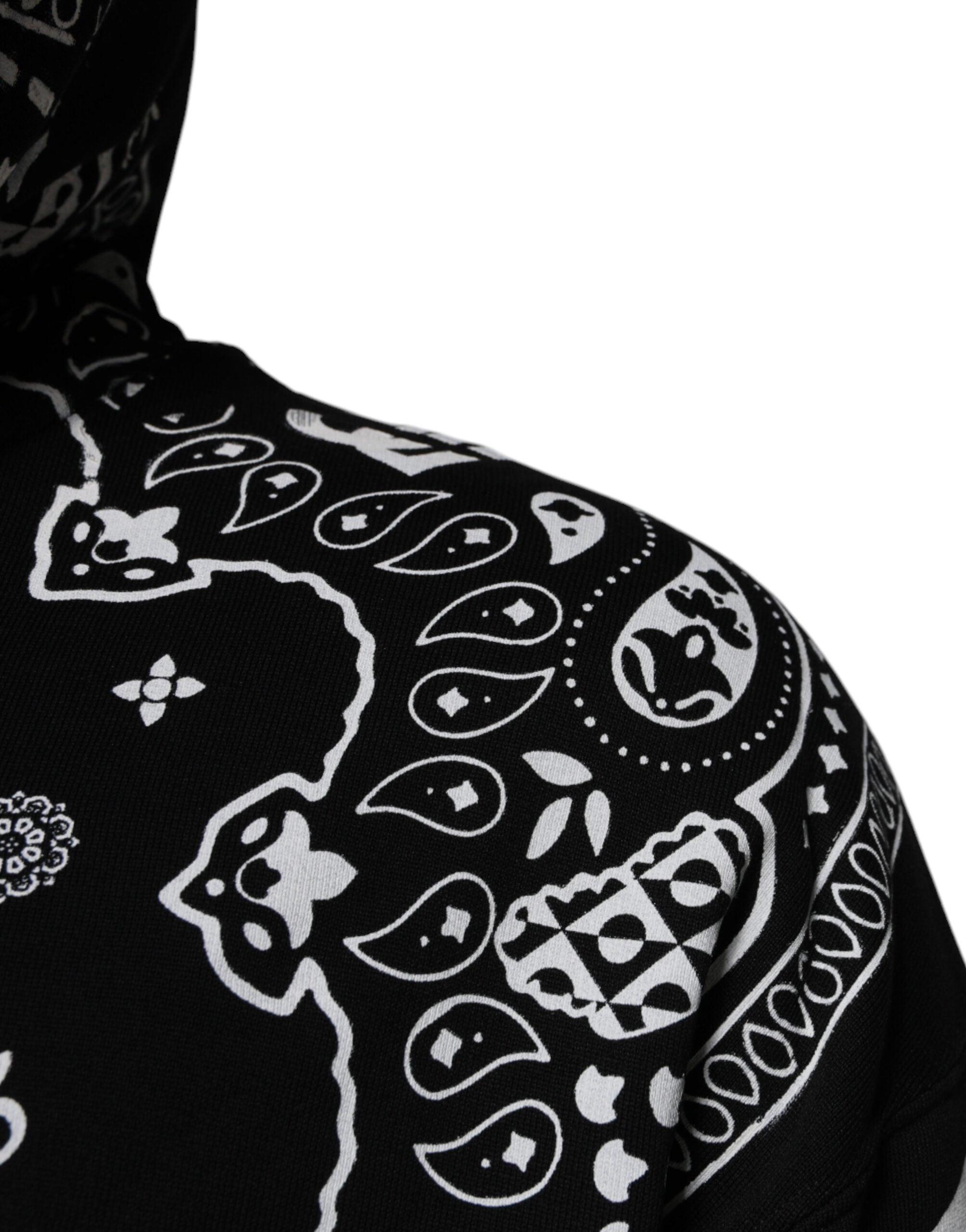 Sweatshirt à capuche en coton noir Dolce & Gabbana avec bandana imprimé, style décontracté pour homme.