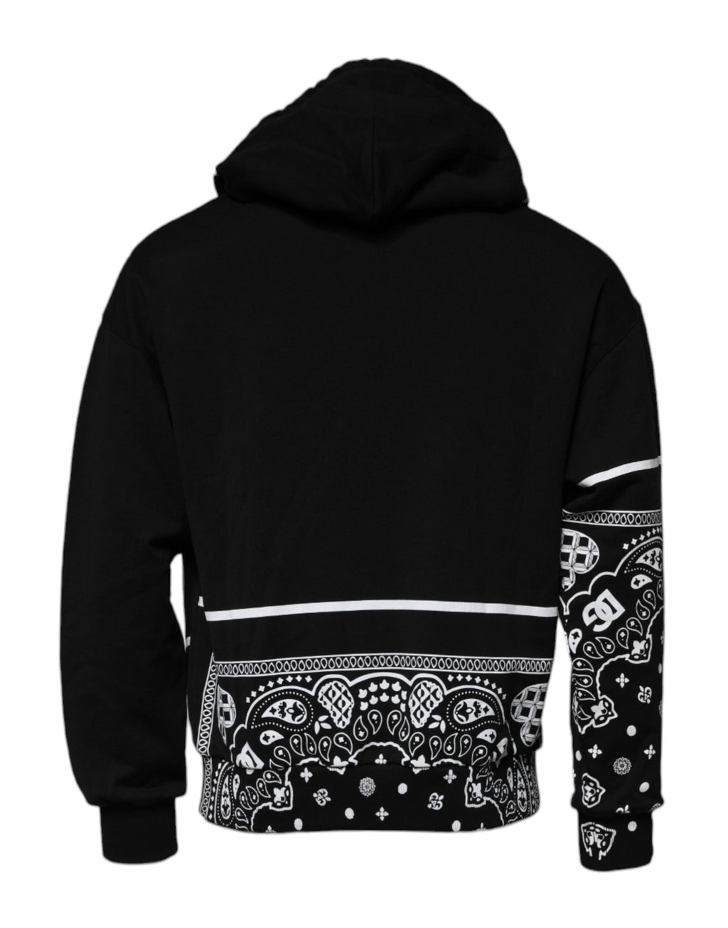 Sweatshirt à capuche en coton noir Dolce & Gabbana avec bandana imprimé, style décontracté et tendance pour homme.