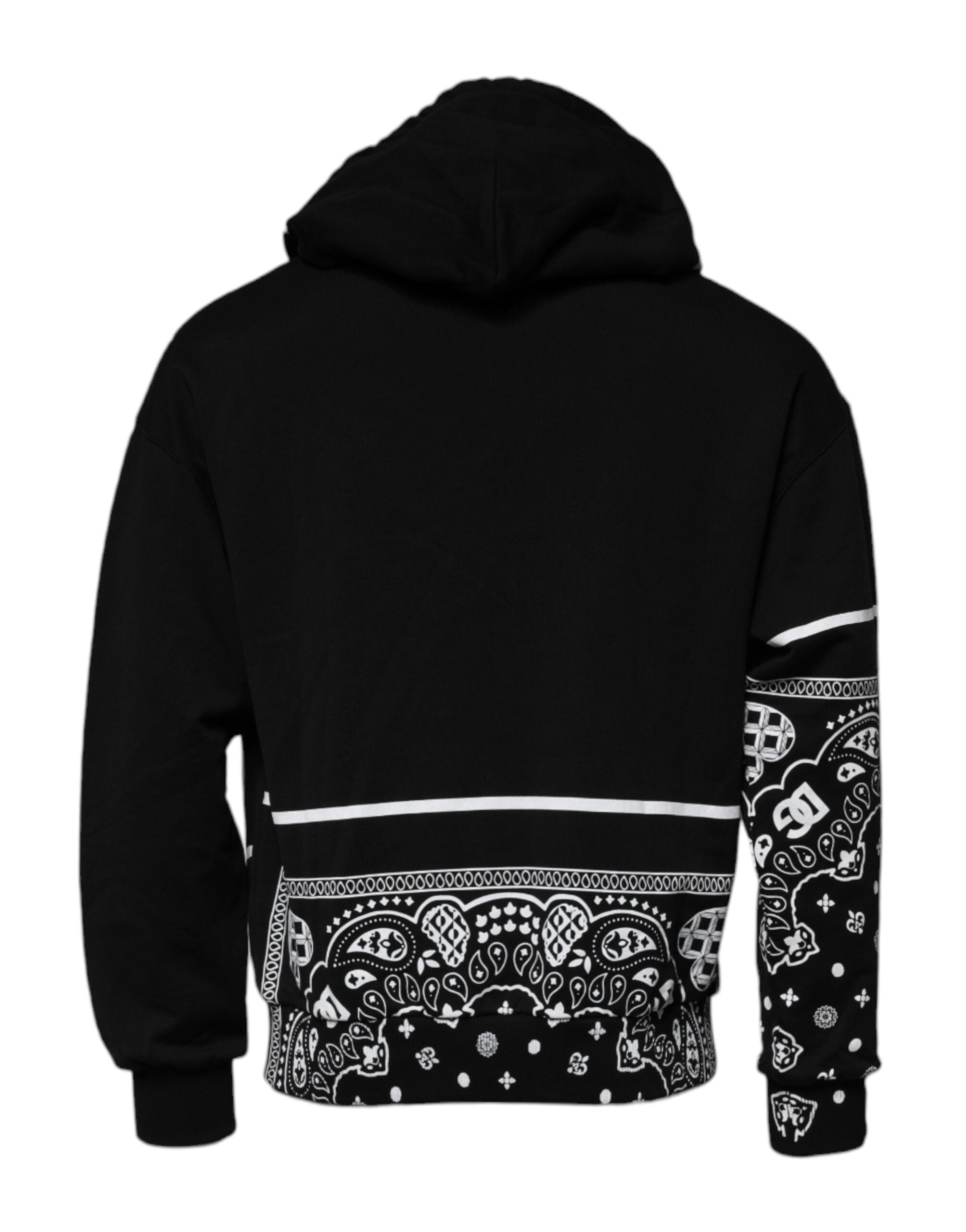 Sweatshirt à capuche en coton noir Dolce & Gabbana avec bandana imprimé, style décontracté et tendance pour homme.