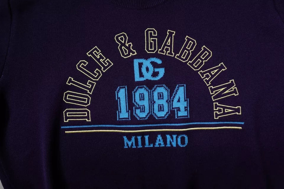 Sweatshirt à col rond Dolce & Gabbana Blue 1984 Milano, pull-over en coton bleu avec logo imprimé, style décontracté.