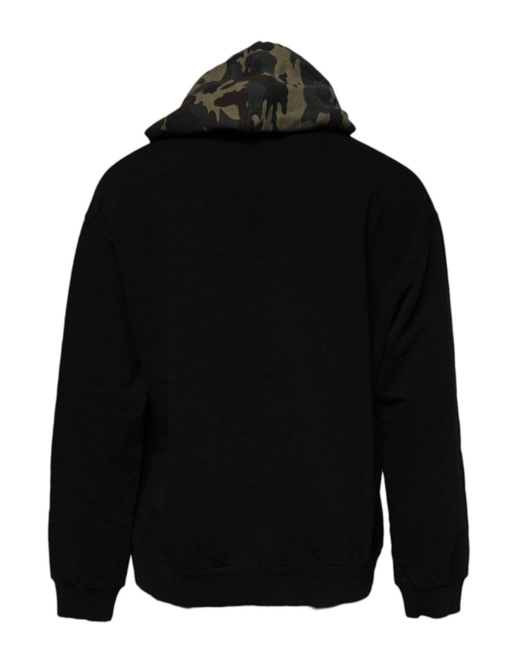 Sweat à capuche noir à camouflage Dolce & Gabbana, pull en coton avec logo visible, style décontracté et tendance.