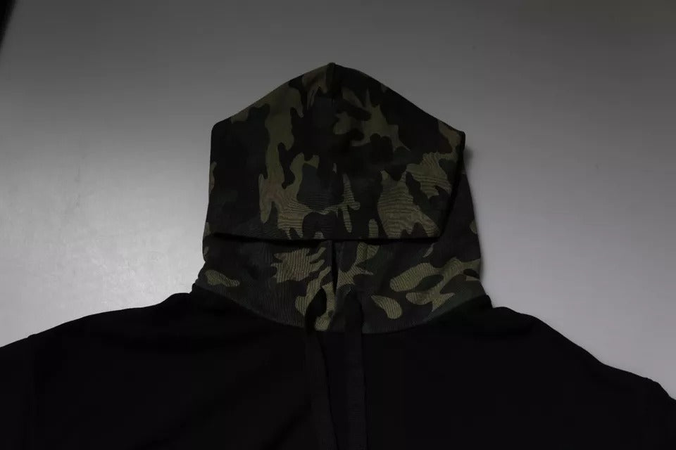 Sweat à capuche noir camouflage Dolce & Gabbana, pull-over décontracté avec capuche et motif de camouflage.