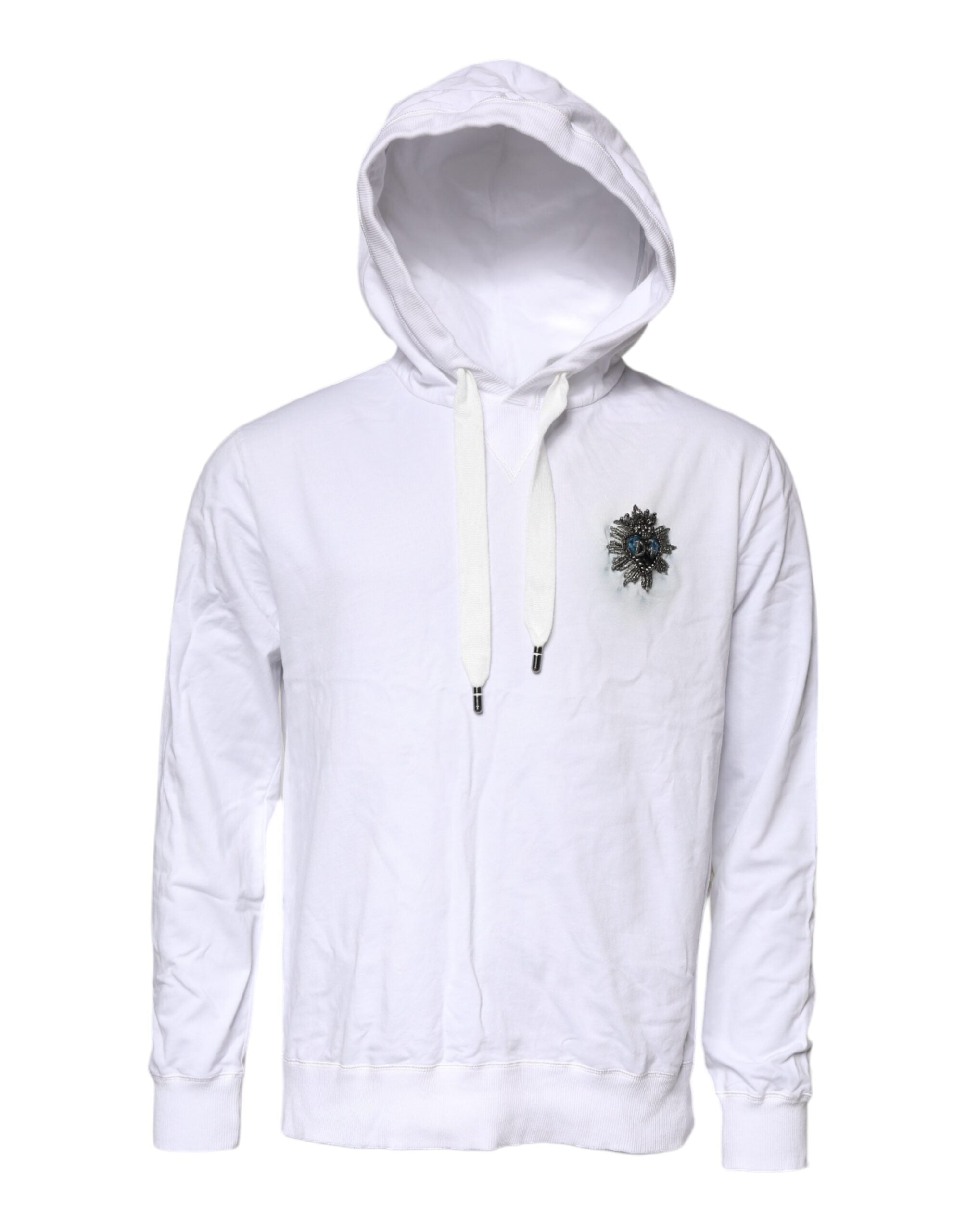 Sweat à capuche blanc en coton Dolce & Gabbana, pull décontracté avec capuche, manches longues et logo discret.