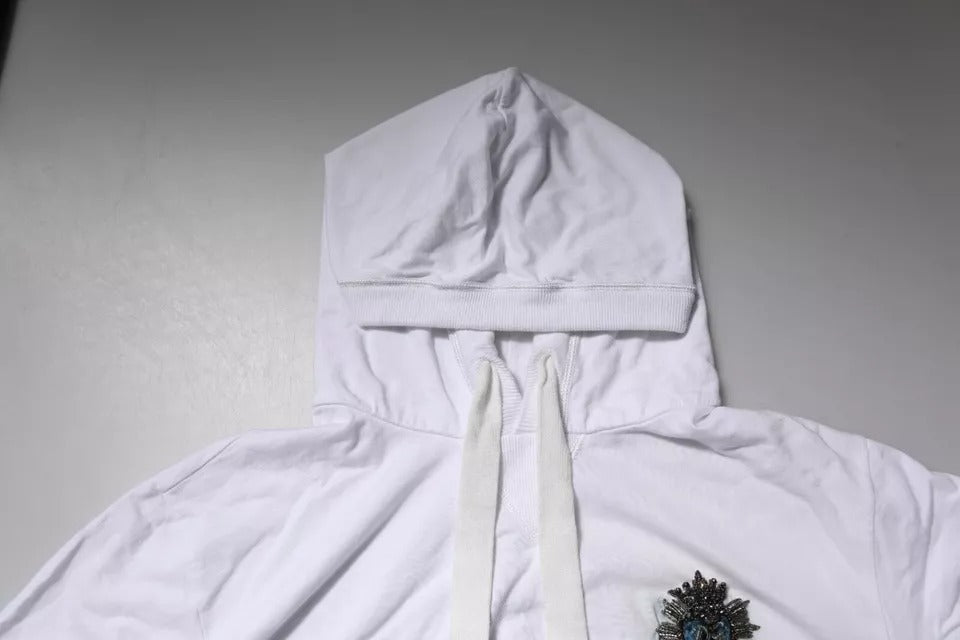 Sweat à capuche en coton blanc Dolce & Gabbana, pull décontracté avec capuche et logo imprimé, vue de face.