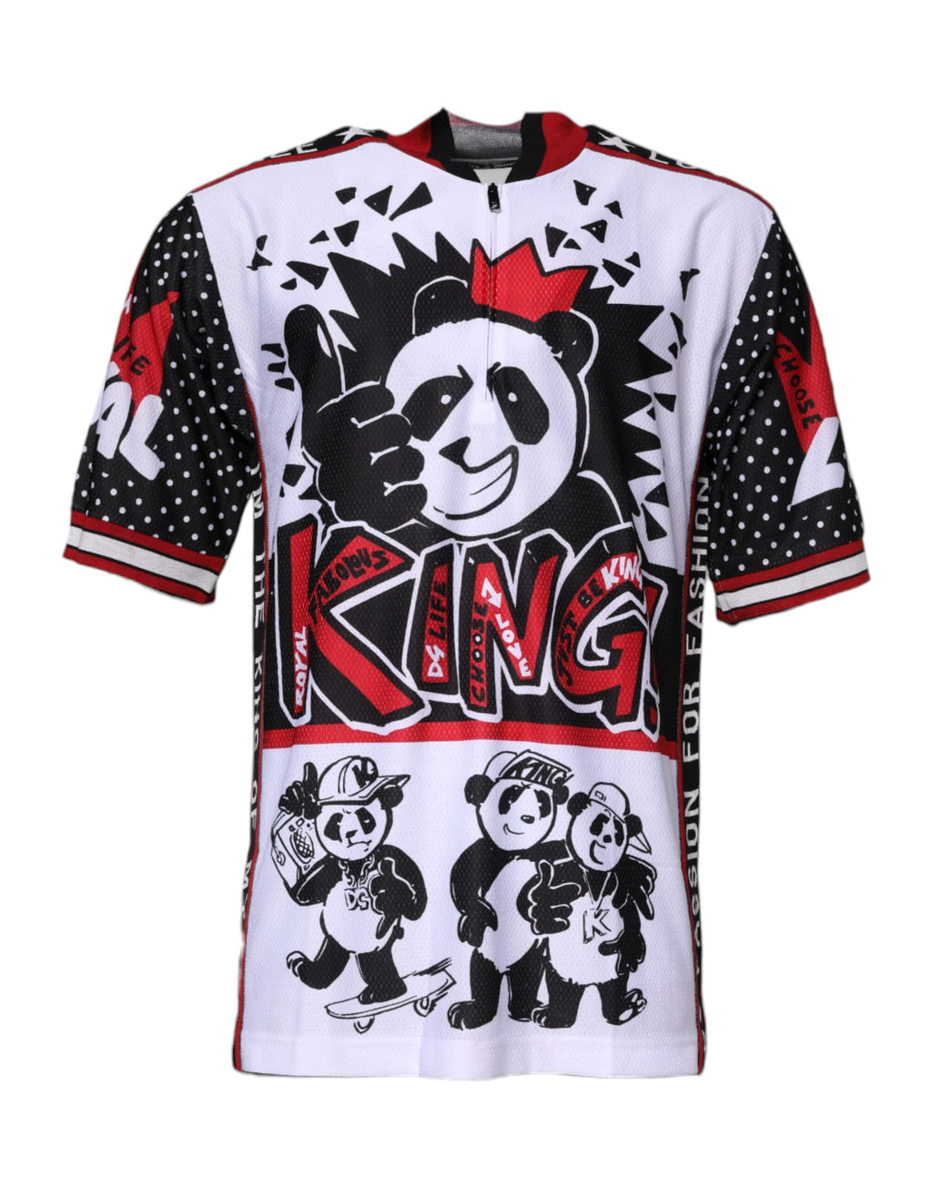 T-shirt multicolore Dolce & Gabbana avec motif panda, col à fermeture éclair, style décontracté et tendance.