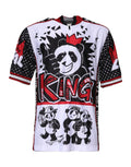 T-shirt Dolce & Gabbana à col zippé avec imprimé panda multicolore et motif roi, en coton, vue de face.