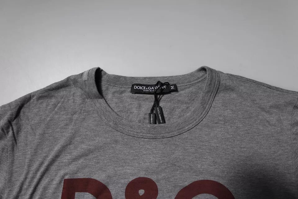 T-shirt homme en coton gris avec logo imprimé, col rond, de la marque Dolce & Gabbana.
