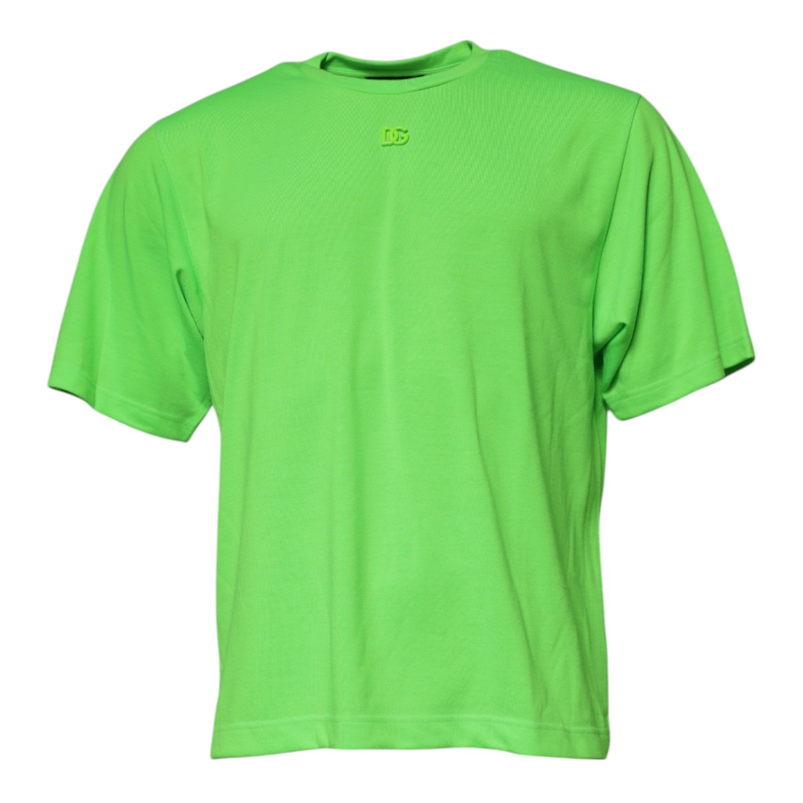 T-shirt en polyester vert avec logo Dolce & Gabbana à col rond, style décontracté et moderne.