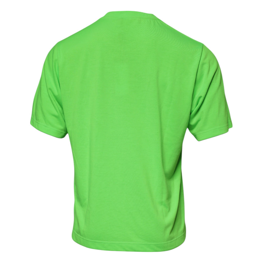 T-shirt à col rond en polyester vert avec logo Dolce & Gabbana, style décontracté et moderne.
