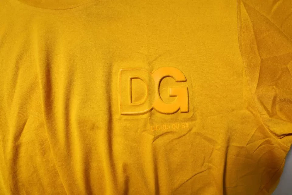 T-shirt homme Dolce & Gabbana en coton jaune foncé avec logo, col rond, style décontracté.