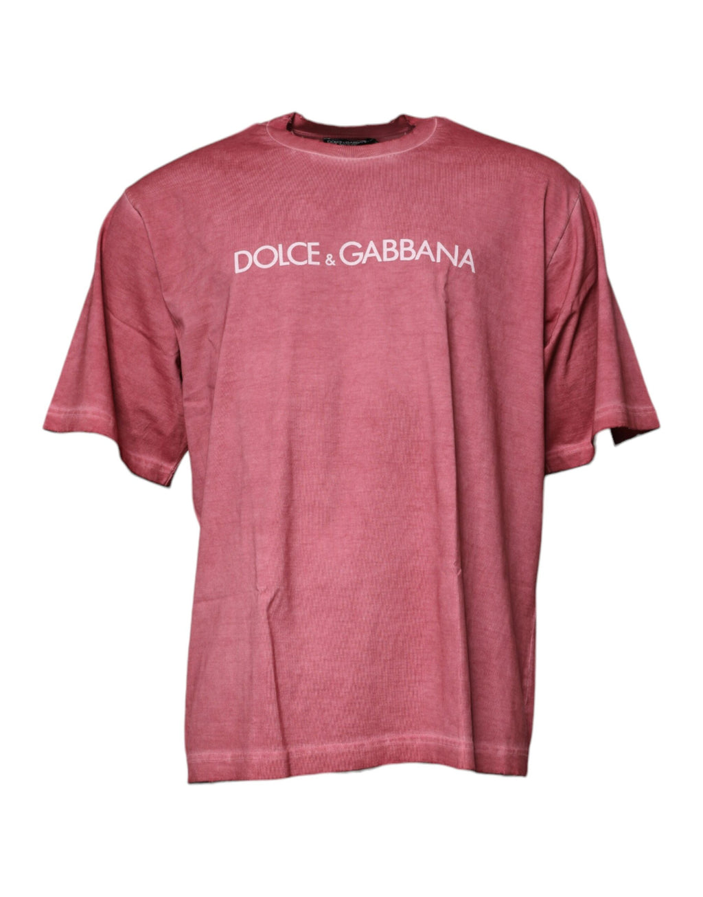 T-shirt en coton rose avec logo Dolce & Gabbana, col rond et impression de logo sur le devant.
