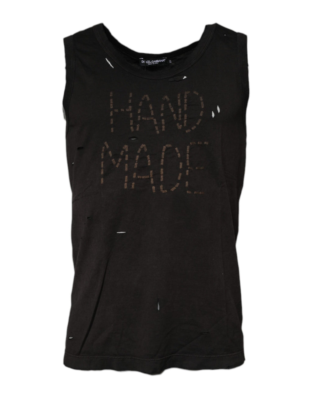 T-shirt sans manches noir Dolce & Gabbana avec col rond, vue de face, en coton élégant et moderne.