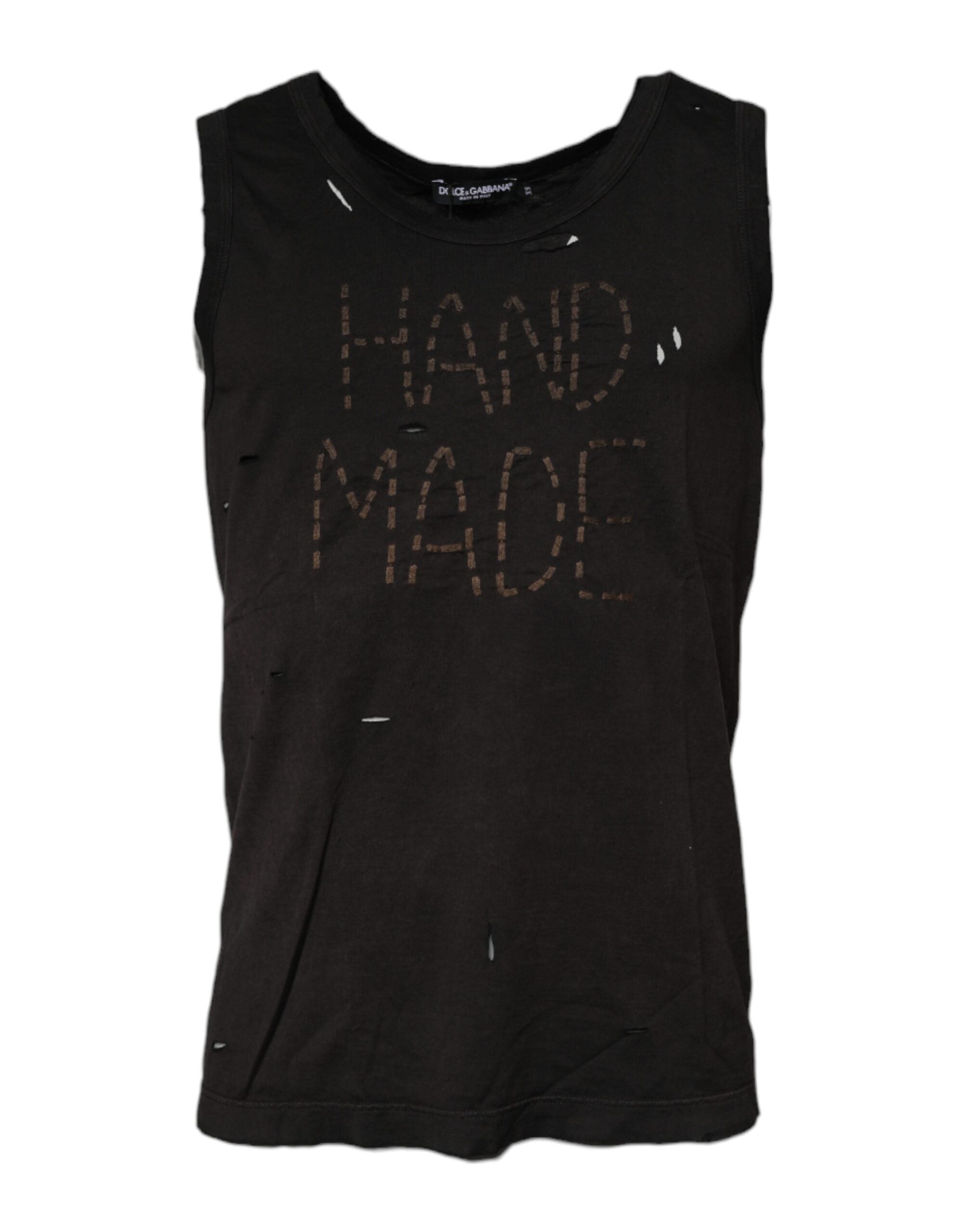 T-shirt sans manches noir Dolce & Gabbana avec col rond, vue de face, coton doux et coupe ajustée.