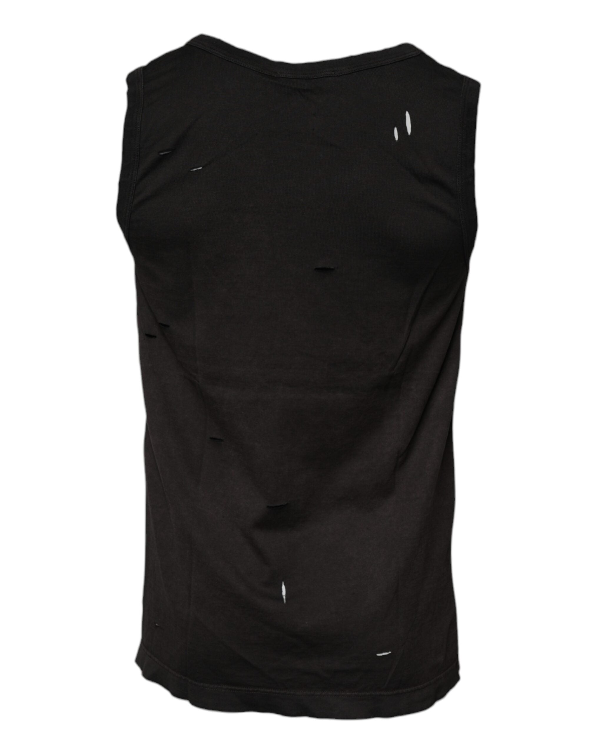 T-shirt sans manches Dolce & Gabbana noir à col rond, vue de face, léger et élégant, parfait pour un style décontracté.