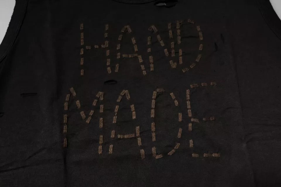 T-shirt sans manches noir Dolce & Gabbana à col rond, vue de face, en tissu doux et élégant.
