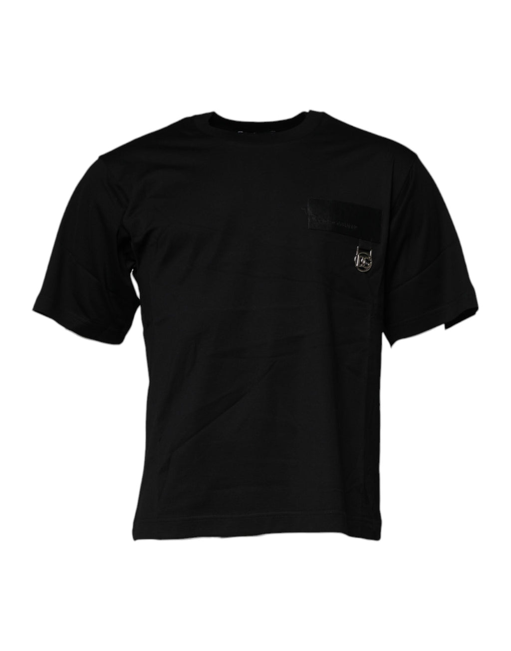 T-shirt à col rond en coton noir Dolce & Gabbana avec logo brodé en patch sur la poitrine.