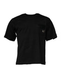 T-shirt à col rond en coton noir Dolce & Gabbana avec logo brodé en patch sur la poitrine.