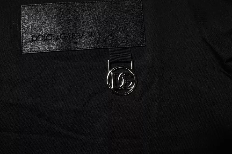 T-shirt noir Dolce & Gabbana en coton avec logo brodé sur la poitrine, col rond et design décontracté.