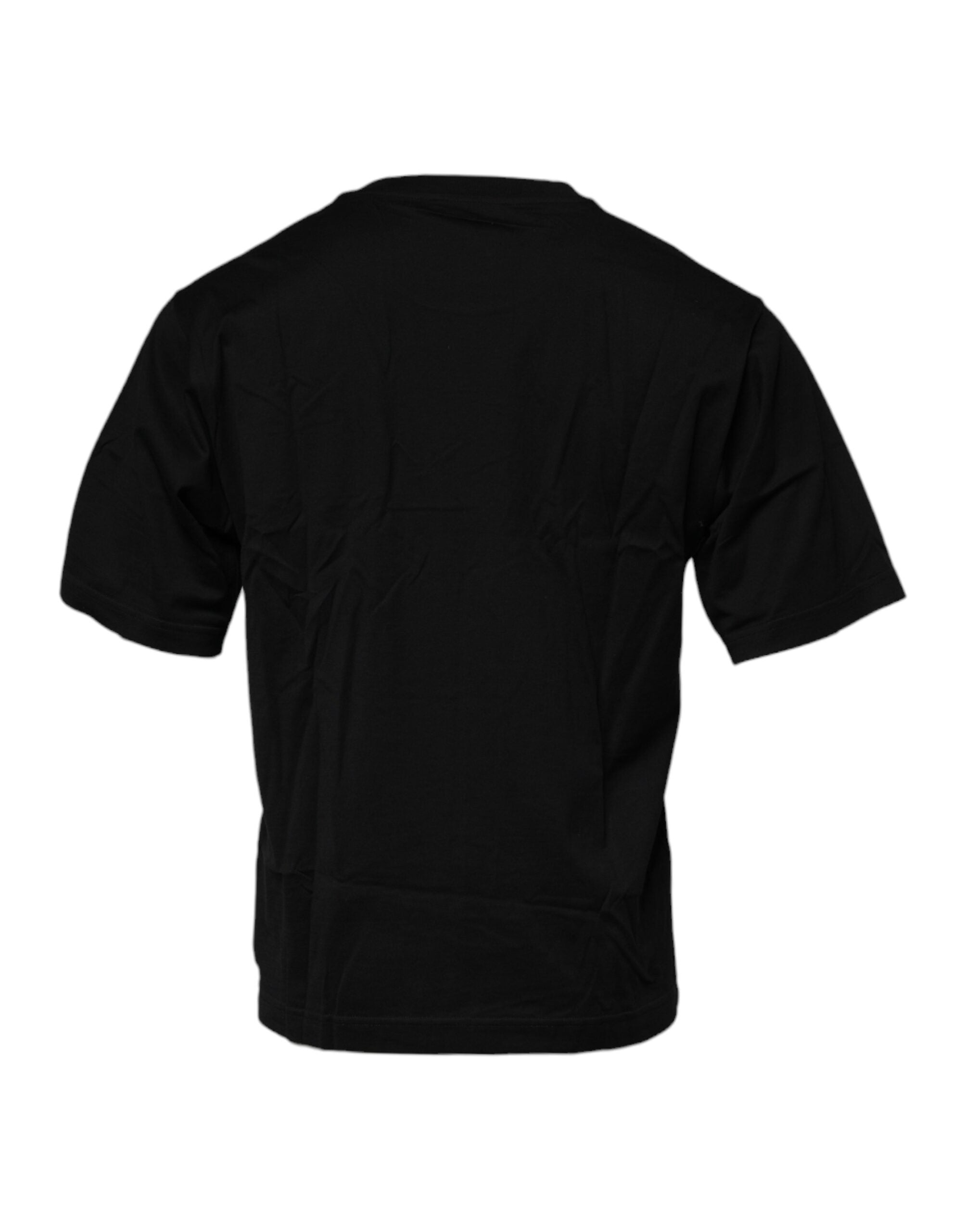T-shirt noir en coton Dolce & Gabbana avec logo brodé, col rond, style décontracté et moderne.