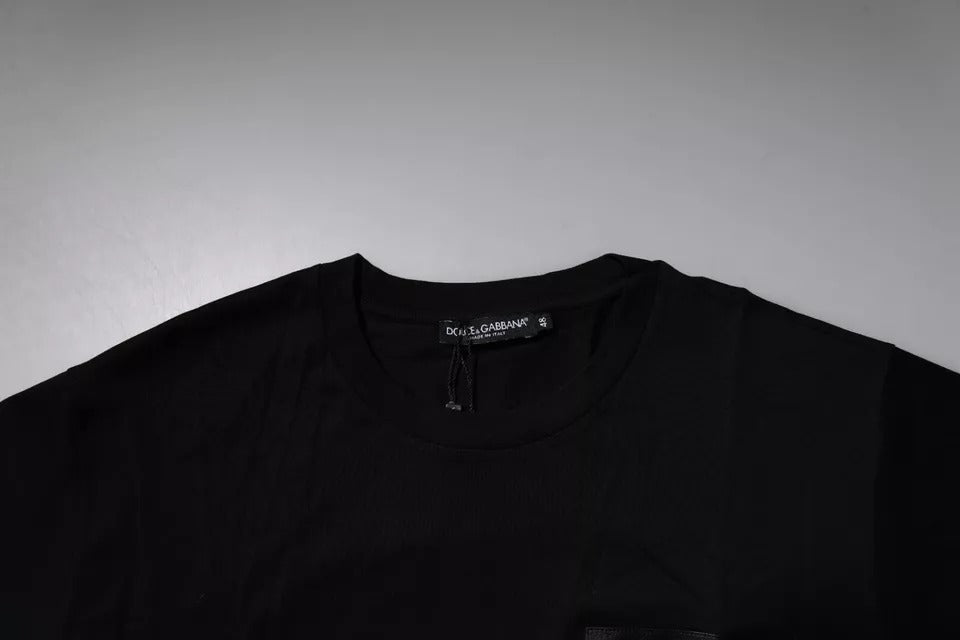 T-shirt à col rond en coton noir Dolce & Gabbana avec logo et patch, style décontracté et moderne