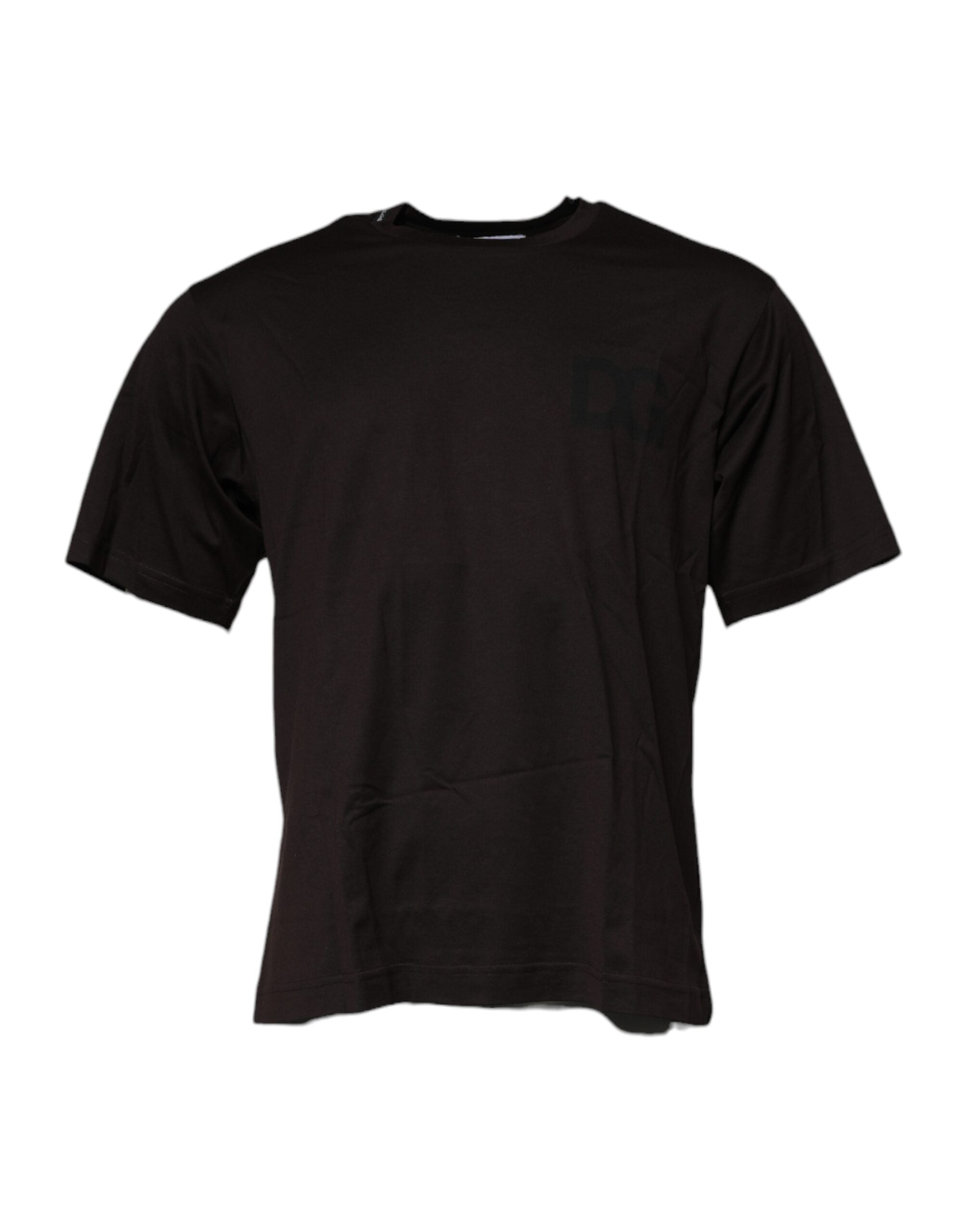 T-shirt homme en coton brun foncé avec logo Dolce & Gabbana à col ronde, style décontracté et élégant.