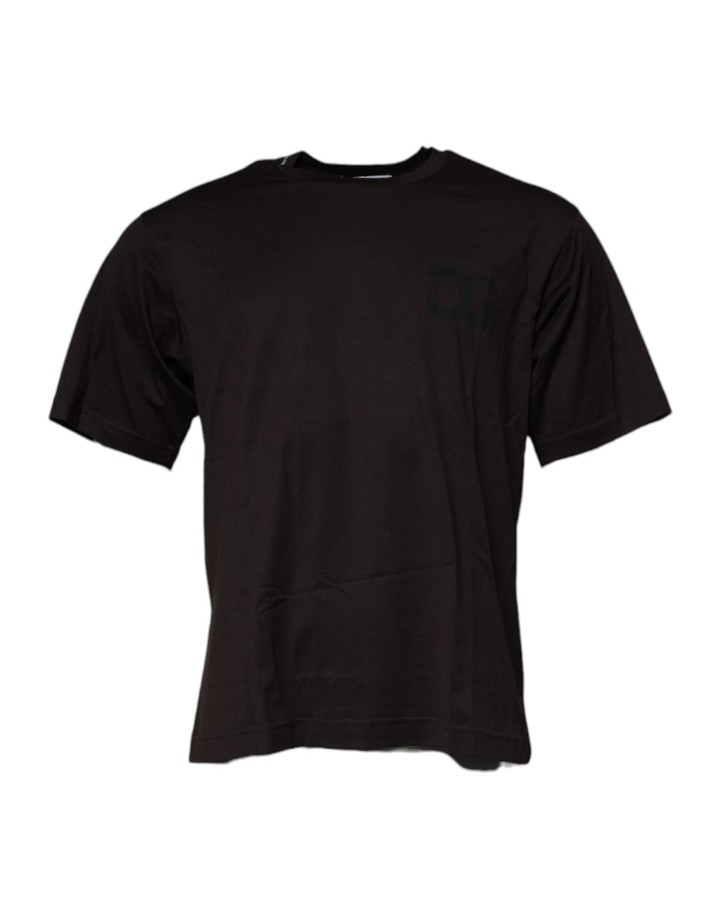 T-shirt en coton marron foncé avec logo Dolce & Gabbana à col rond, design élégant et décontracté.