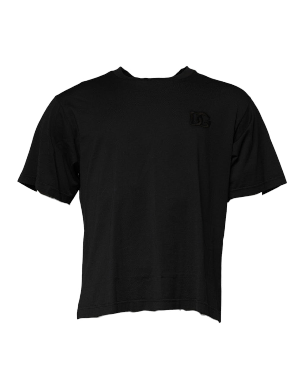T-shirt en coton noir Dolce & Gabbana avec logo DG, col rond, image montrant le design simple et élégant du haut.