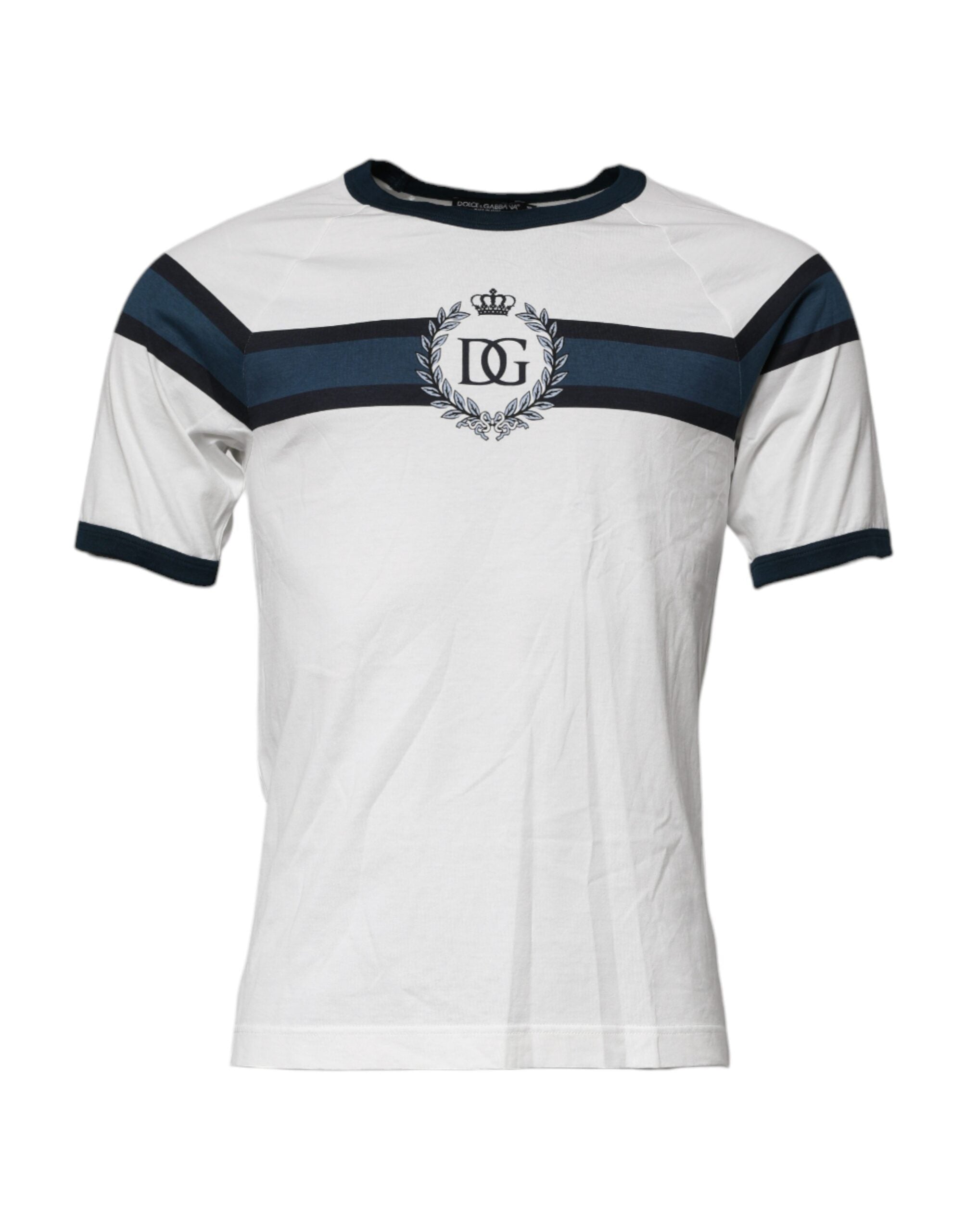 T-shirt homme blanc Dolce & Gabbana en coton avec logo imprimé, col rond et design élégant.