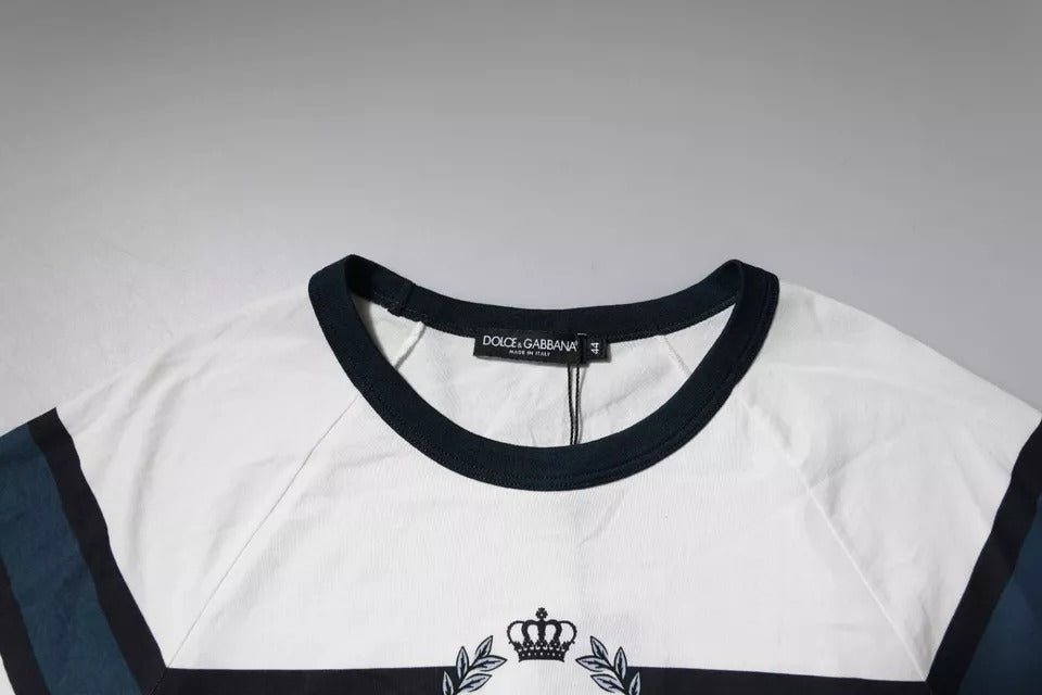 T-shirt blanc en coton pour homme Dolce & Gabbana avec logo imprimé, col rond, style décontracté.