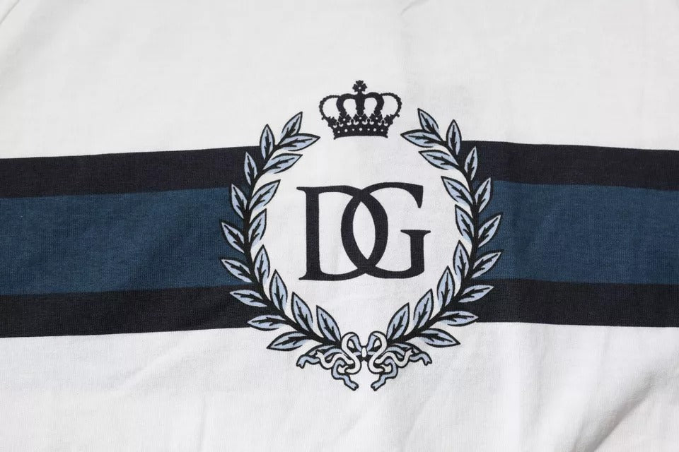 T-shirt blanc pour homme Dolce & Gabbana en coton avec logo imprimé, col rond, style décontracté.