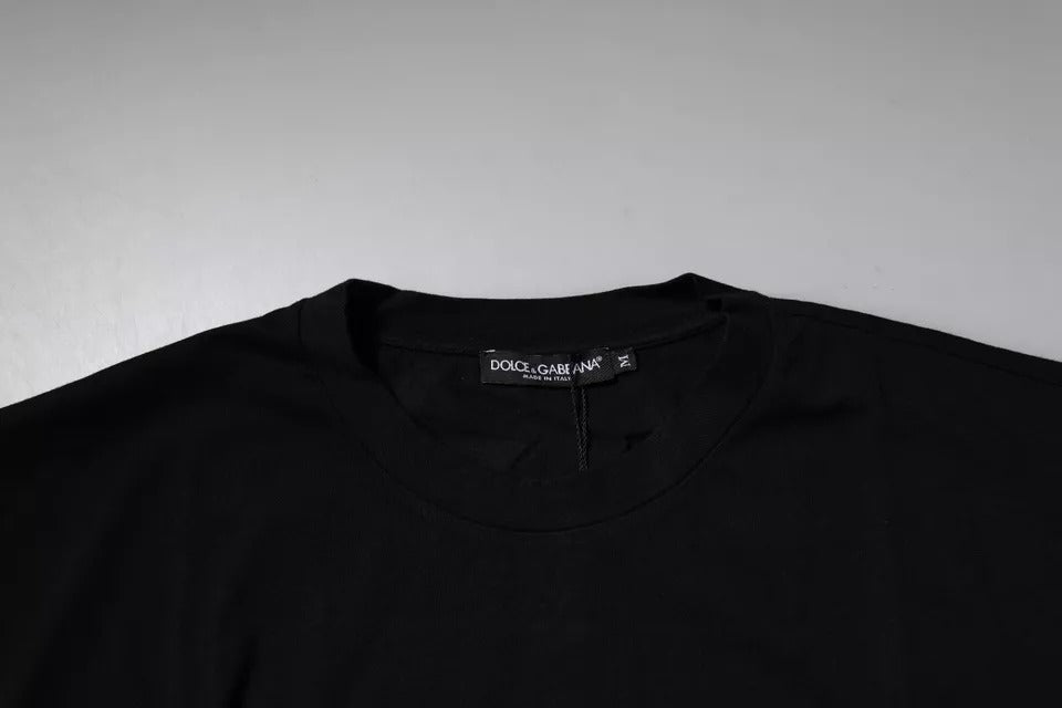 T-shirt noir Dolce & Gabbana Amore Leopard en coton avec col rond, visible avec motif léopard élégant.