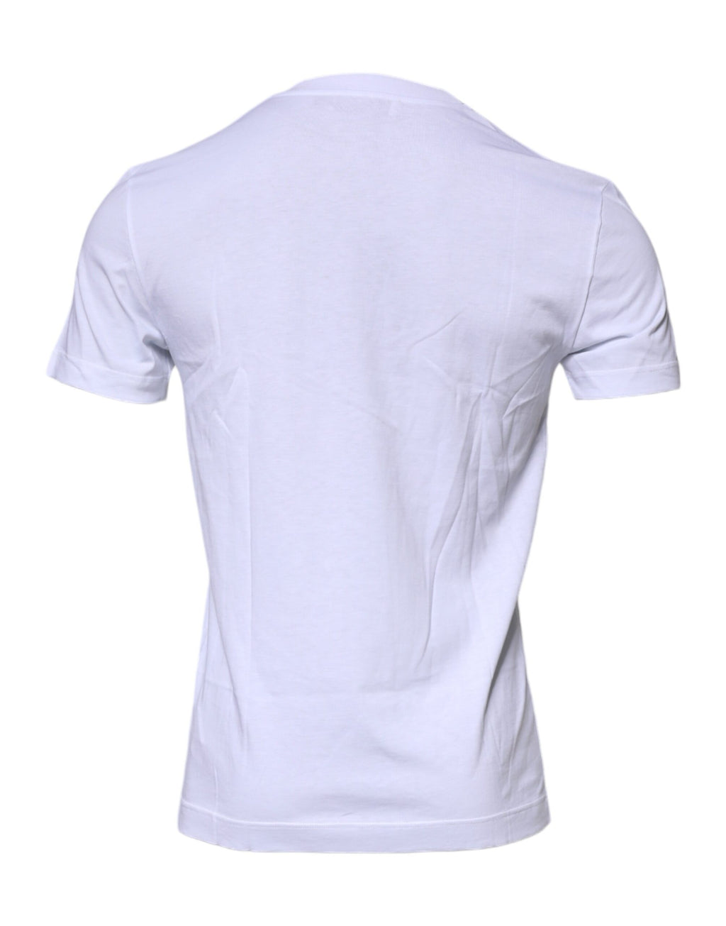 T-shirt blanc en coton Dolce & Gabbana avec logo en plaque sur le col rond, décontracté et élégant.