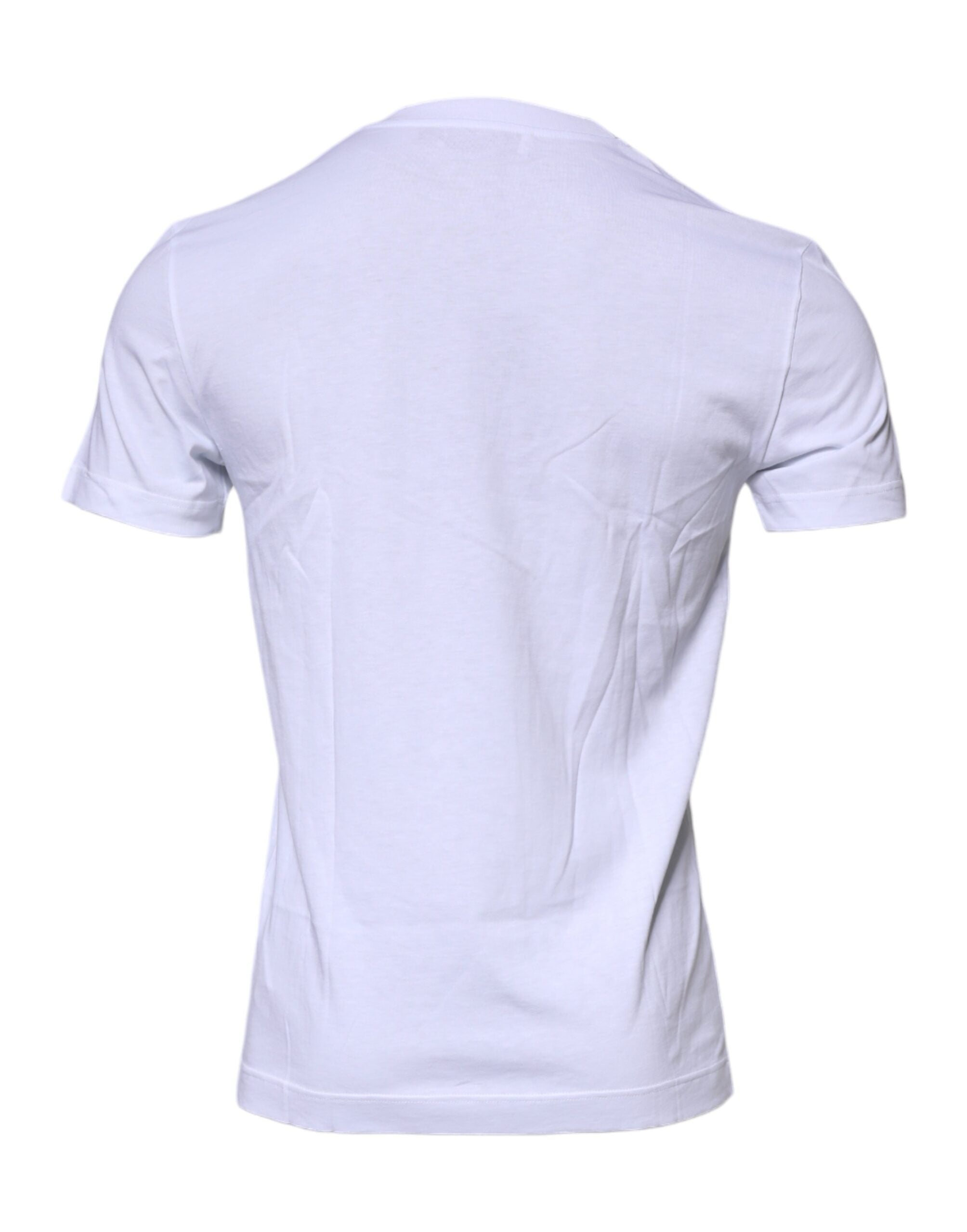 T-shirt blanc en coton Dolce & Gabbana avec logo en plaque sur le col rond, décontracté et élégant.