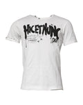 T-shirt en coton blanc Dolce & Gabbana avec motif graphique à col rond, vue de face.