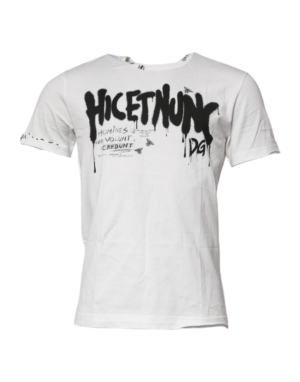 T-shirt blanc Dolce & Gabbana à col rond avec imprimé graphique en coton, mode décontractée et tendance.