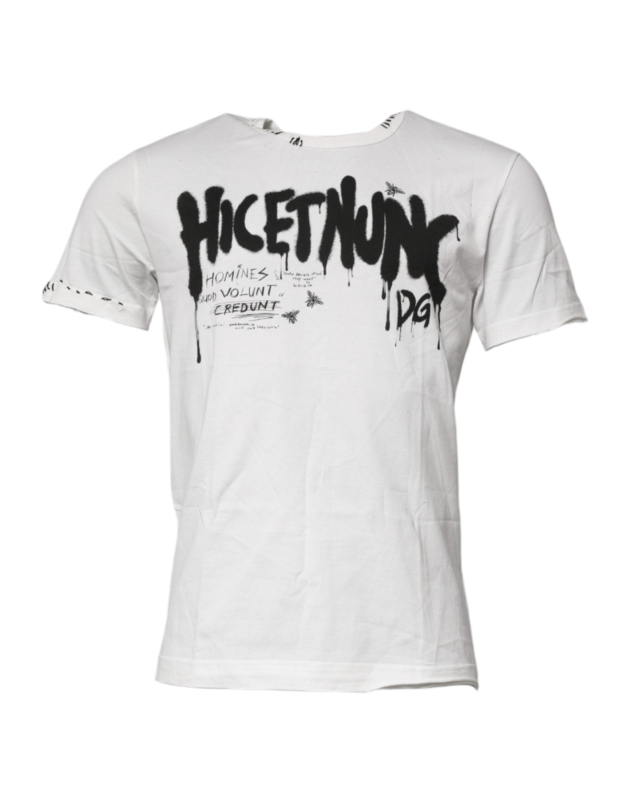 T-shirt blanc Dolce & Gabbana à col rond avec imprimé graphique en coton, mode décontractée et tendance.