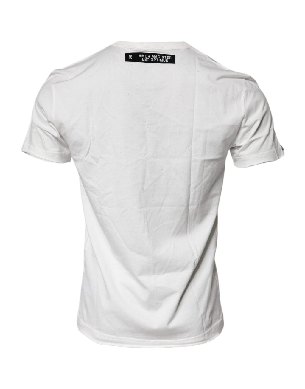 T-shirt blanc en coton Dolce & Gabbana avec impression graphique, col rond, vue de face.