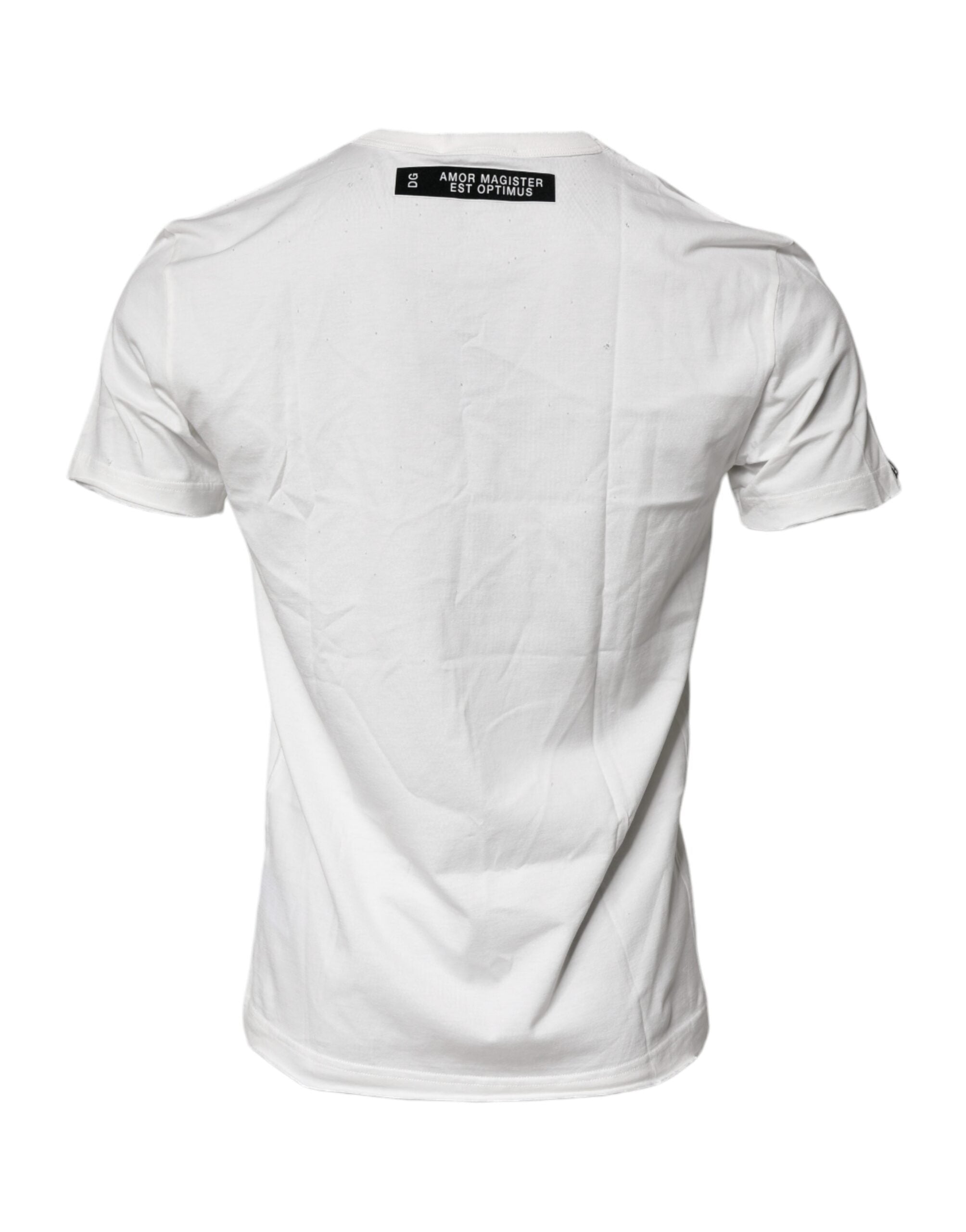 T-shirt blanc en coton Dolce & Gabbana avec impression graphique, col rond, vue de face.