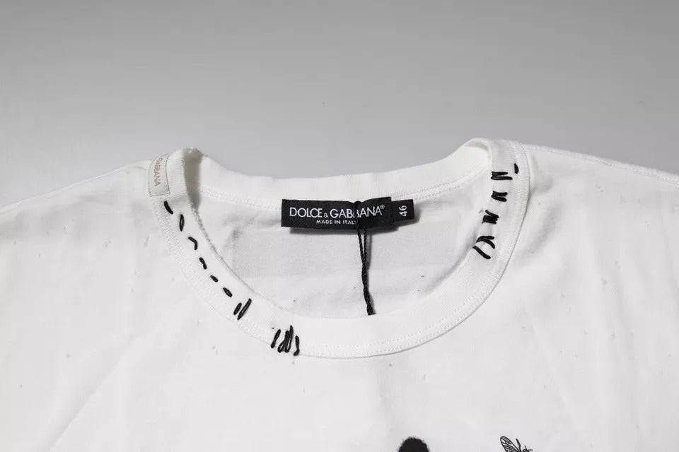 T-shirt blanc Dolce & Gabbana en coton avec imprimé graphique, col rond, vue de face.